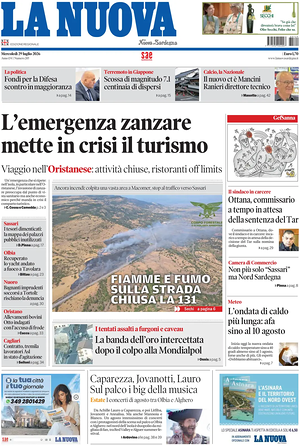 Prima pagina La Nuova Sardegna di oggi - Quotidiano regionale