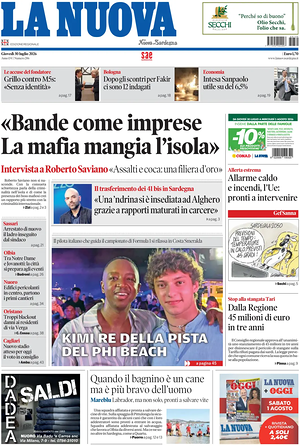 Prima pagina La Nuova Sardegna di oggi - Quotidiano regionale