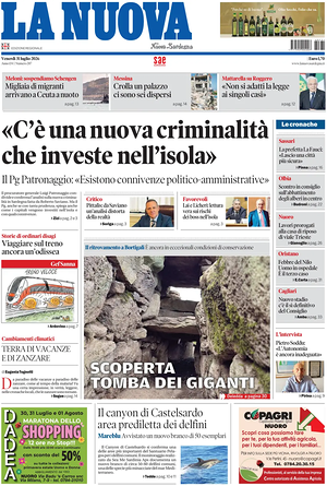 Prima pagina La Nuova Sardegna di oggi - Quotidiano regionale