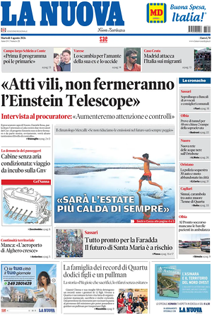 Prima pagina La Nuova Sardegna di oggi - Quotidiano regionale