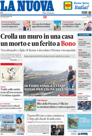 Prima pagina La Nuova Sardegna di oggi - Quotidiano regionale