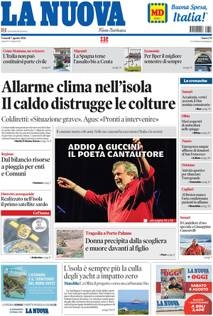 Prima pagina La Nuova Sardegna di oggi - Quotidiano regionale