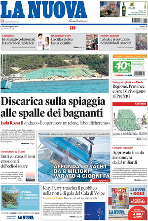 Prima pagina La Nuova Sardegna di oggi - Quotidiano regionale