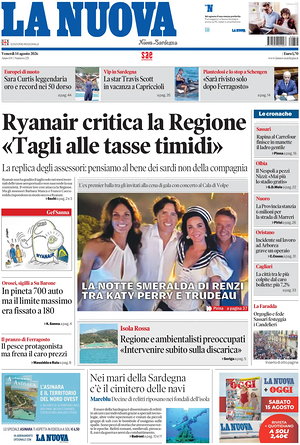 Prima pagina La Nuova Sardegna di oggi - Quotidiano regionale