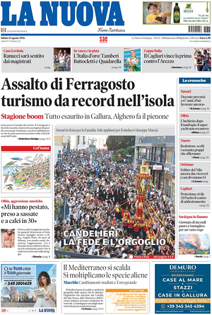 Prima pagina La Nuova Sardegna di oggi - Quotidiano regionale