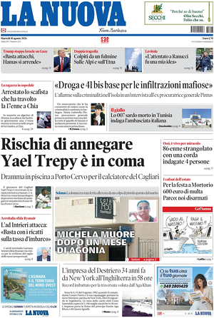 Prima pagina La Nuova Sardegna di oggi - Quotidiano regionale