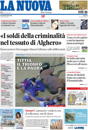 Prima pagina La Nuova Sardegna di oggi - Quotidiano regionale