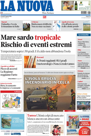 Prima pagina La Nuova Sardegna di oggi - Quotidiano regionale