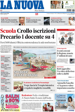 Prima pagina La Nuova Sardegna di oggi - Quotidiano regionale