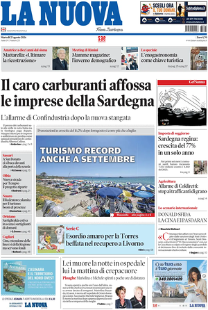Prima pagina La Nuova Sardegna di oggi - Quotidiano regionale