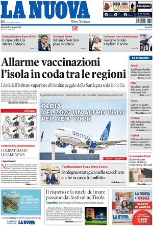 Prima pagina La Nuova Sardegna di oggi - Quotidiano regionale