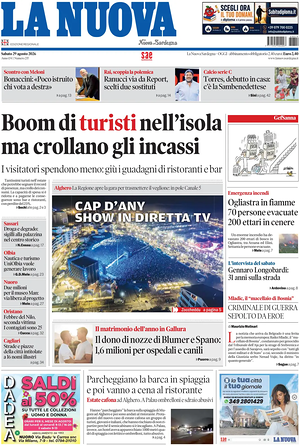 Prima pagina La Nuova Sardegna di oggi - Quotidiano regionale