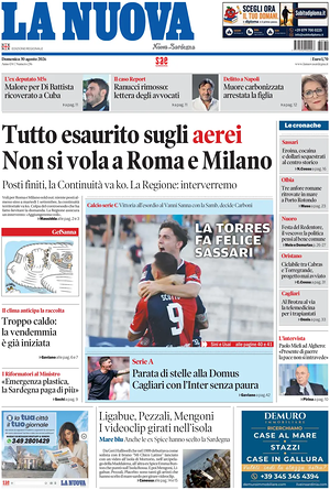 Prima pagina La Nuova Sardegna di oggi - Quotidiano regionale