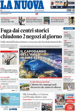 Prima pagina La Nuova Sardegna di oggi - Quotidiano regionale