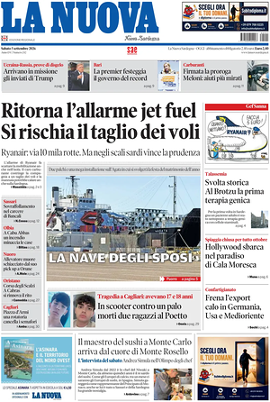 Prima pagina La Nuova Sardegna di oggi - Quotidiano regionale