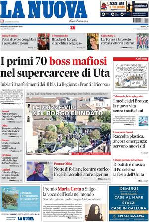 Prima pagina La Nuova Sardegna di oggi - Quotidiano regionale