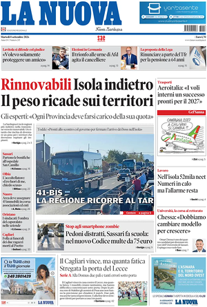 Prima pagina La Nuova Sardegna di oggi - Quotidiano regionale