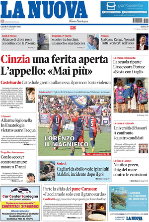 Prima pagina La Nuova Sardegna di oggi - Quotidiano regionale
