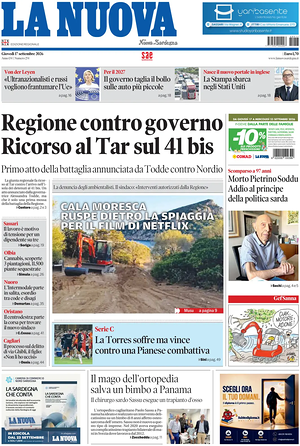 Prima pagina La Nuova Sardegna di oggi - Quotidiano regionale