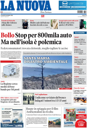 Prima pagina La Nuova Sardegna di oggi - Quotidiano regionale