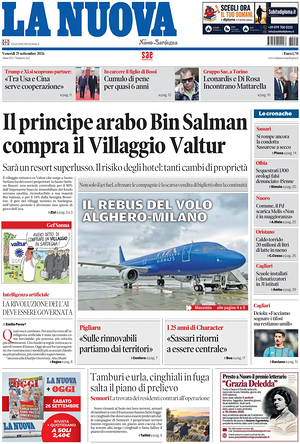 Prima pagina La Nuova Sardegna di oggi - Quotidiano regionale