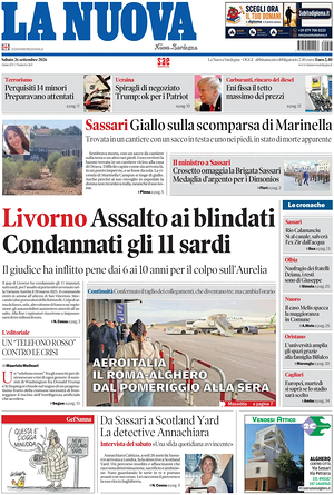 Prima pagina La Nuova Sardegna di oggi - Quotidiano regionale