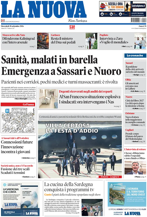 Prima pagina La Nuova Sardegna di oggi - Quotidiano regionale