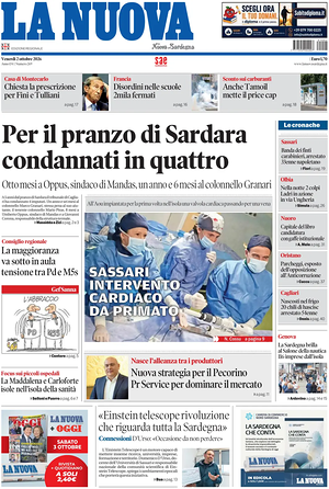 Prima pagina La Nuova Sardegna di oggi - Quotidiano regionale