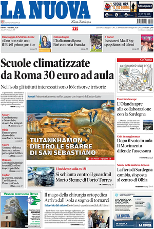 Prima pagina La Nuova Sardegna di oggi - Quotidiano regionale