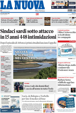 Prima pagina La Nuova Sardegna di oggi - Quotidiano regionale