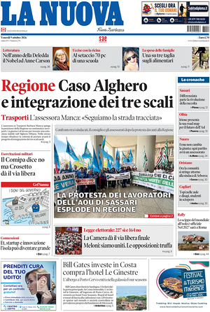 Prima pagina La Nuova Sardegna di oggi - Quotidiano regionale