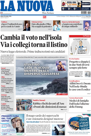 Prima pagina La Nuova Sardegna di oggi - Quotidiano regionale