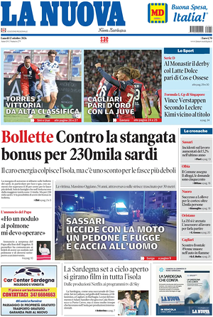 Prima pagina La Nuova Sardegna di oggi - Quotidiano regionale