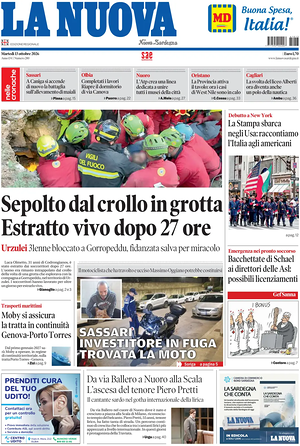 Prima pagina La Nuova Sardegna di oggi - Quotidiano regionale
