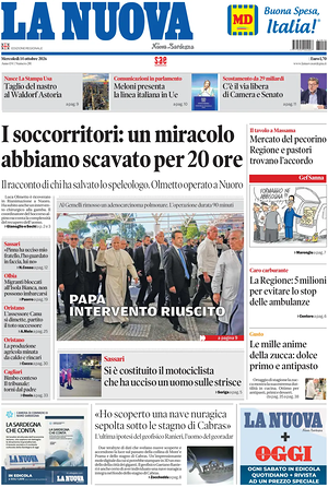 Prima pagina La Nuova Sardegna di oggi - Quotidiano regionale