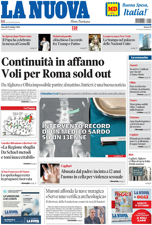 Prima pagina La Nuova Sardegna di oggi - Quotidiano regionale