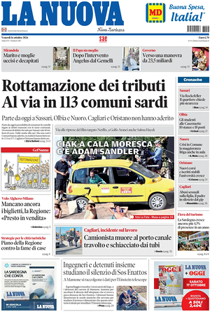 Prima pagina La Nuova Sardegna di oggi - Quotidiano regionale