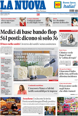 Prima pagina La Nuova Sardegna di oggi - Quotidiano regionale