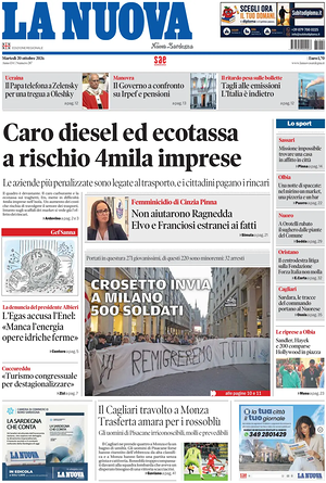 Prima pagina La Nuova Sardegna di oggi - Quotidiano regionale