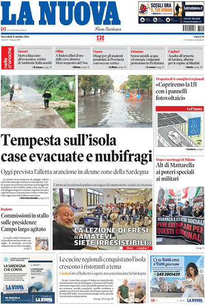 Prima pagina La Nuova Sardegna di oggi - Quotidiano regionale