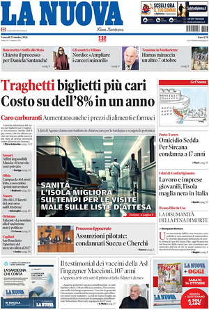 Prima pagina La Nuova Sardegna di oggi - Quotidiano regionale