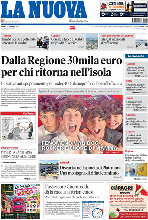 Prima pagina La Nuova Sardegna di oggi - Quotidiano regionale