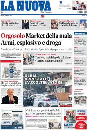 Prima pagina La Nuova Sardegna di oggi - Quotidiano regionale