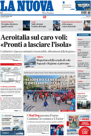 Prima pagina La Nuova Sardegna di oggi - Quotidiano regionale