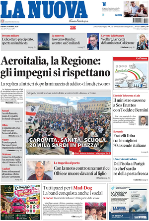 Prima pagina La Nuova Sardegna di oggi - Quotidiano regionale