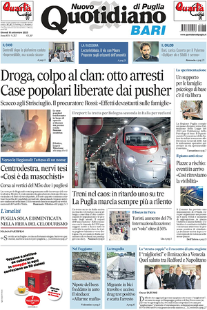 Prima pagina Nuovo Quotidiano di Puglia (Bari) di oggi - Quotidiano regionale