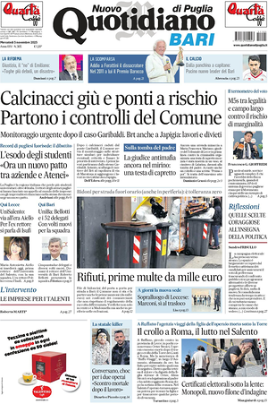 Prima pagina Nuovo Quotidiano di Puglia (Bari) di oggi - Quotidiano regionale