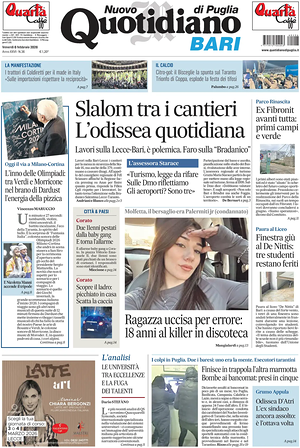 Prima pagina Nuovo Quotidiano di Puglia (Bari) di oggi - Quotidiano regionale