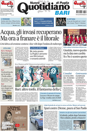 Prima pagina Nuovo Quotidiano di Puglia (Bari) di oggi - Quotidiano regionale