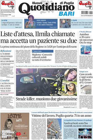 Prima pagina Nuovo Quotidiano di Puglia (Bari) di oggi - Quotidiano regionale